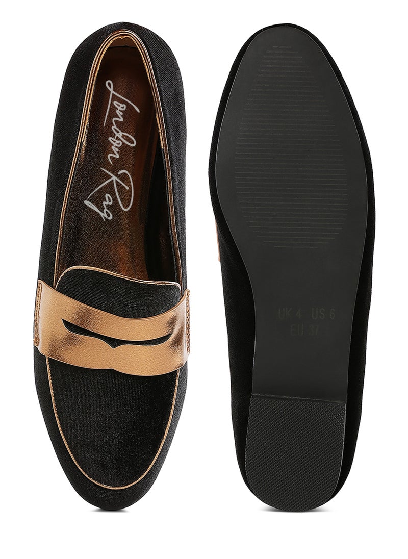 London Rag Penny Strap Velvet Loafers in Black  - Image 4