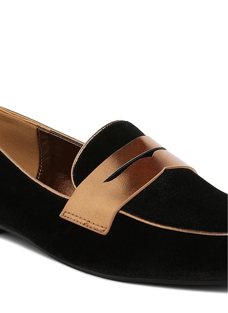 London Rag Penny Strap Velvet Loafers in Black  - Image 5