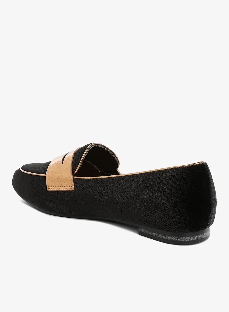 London Rag BLACK Penny Strap Velvet Loafers in Black for Women | Best Price UAE