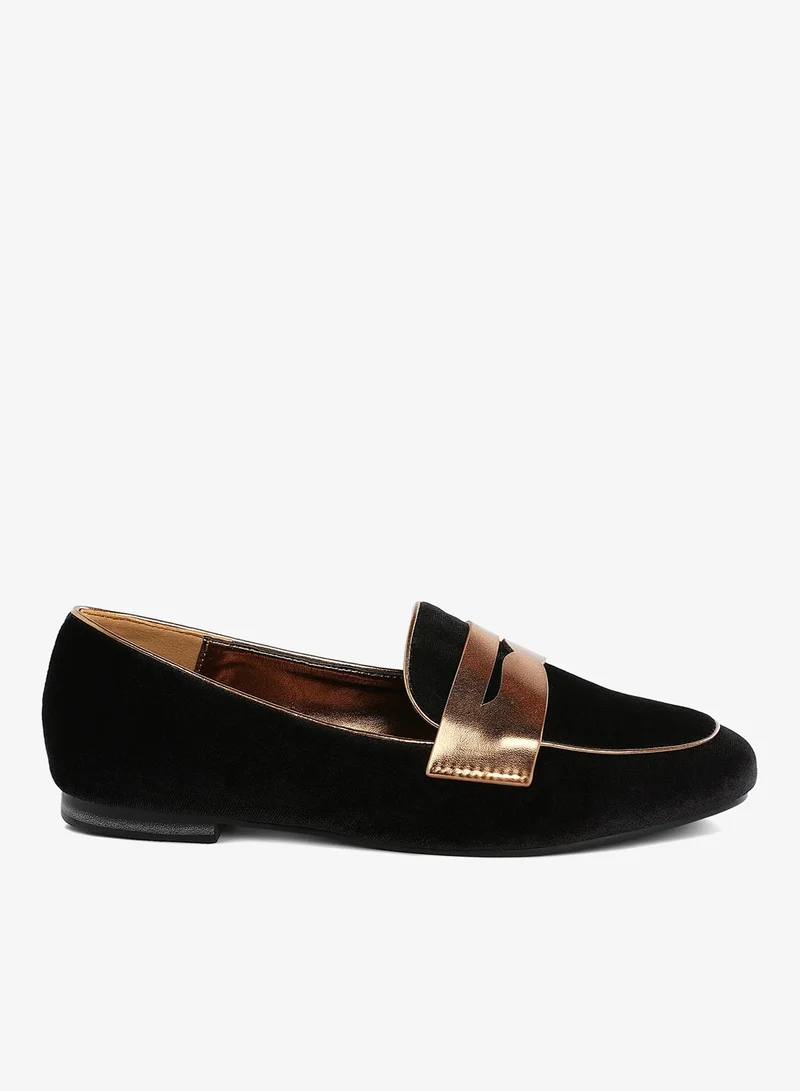 Penny Strap Velvet Loafers in Black