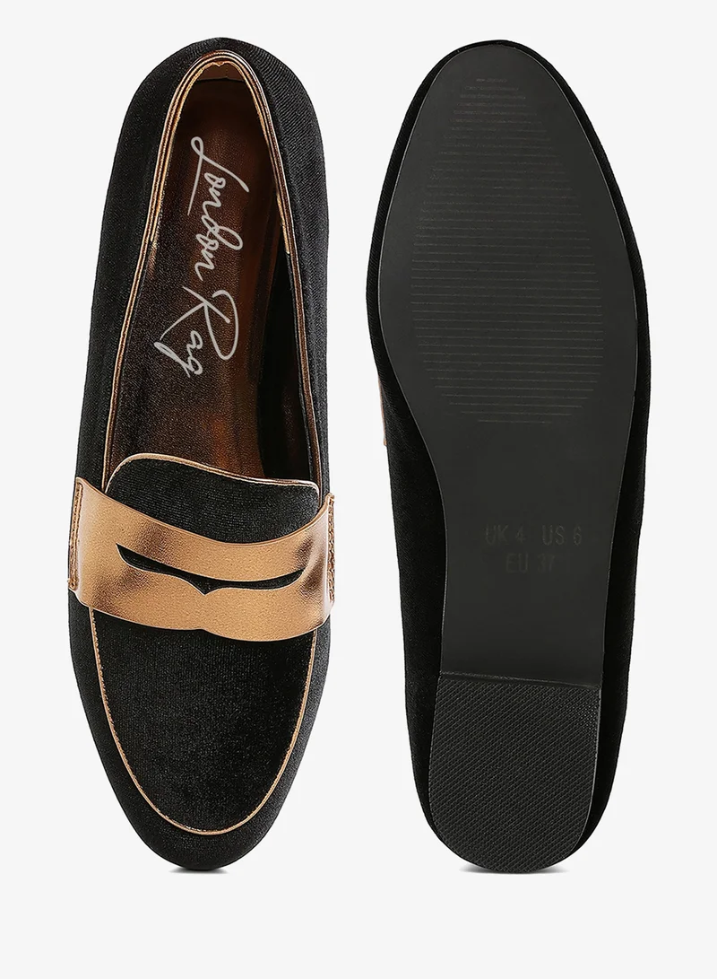 London Rag BLACK Penny Strap Velvet Loafers in Black for Women | Best Price UAE