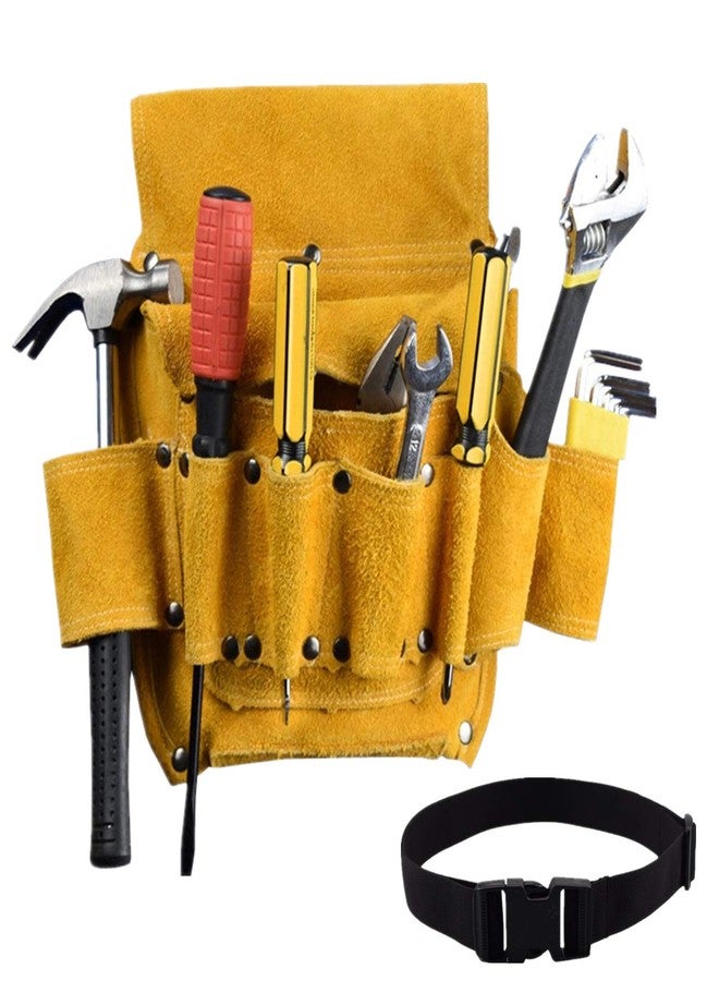 TPW Topways Leather Tool Belt Pouch/Work Apron for Carpenters and Builders, Suede Tool Bag & Adjustable Poly Web Belt for Tools, Flashlight, Keys etc. - Image 1