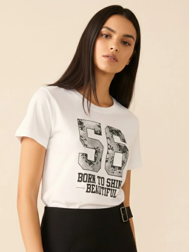 Outzidr  White Short Sleeves Crew Neck T-Shirt for Women | Best Price UAE
