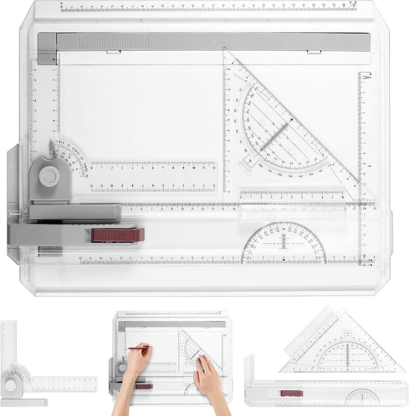eSynic A3 Drawing Board Set, A3 Multifunction Drafting Table Adjustable Measuring System Angle Parallel Motion Drawing Board with Protractor, Paper Locator, Sliding Ruler, Anti Slip Support Leg - Image 1