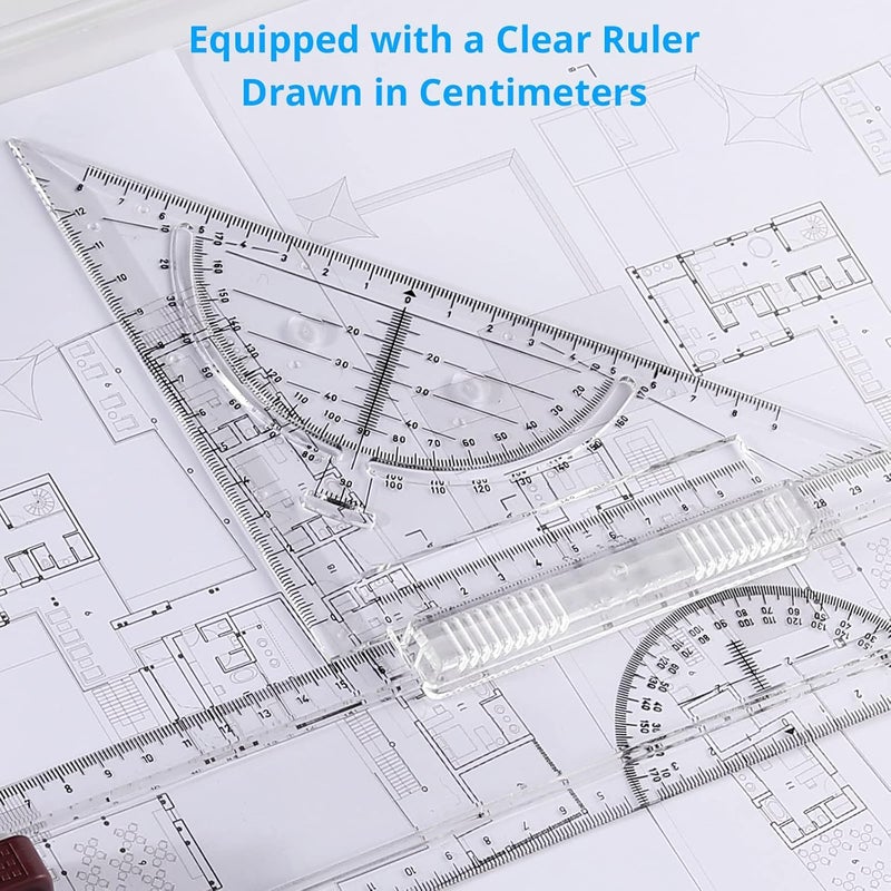 eSynic A3 Drawing Board Set, A3 Multifunction Drafting Table Adjustable Measuring System Angle Parallel Motion Drawing Board with Protractor, Paper Locator, Sliding Ruler, Anti Slip Support Leg - Image 4