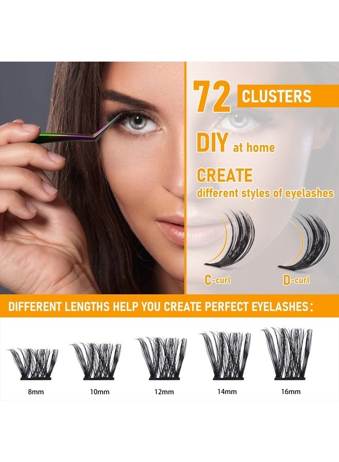 B&qaugen Lash Clusters B05 72 Cluster Lashes Mixed Tray DIY Eyelash Extensions D Curl B&Q LASH Fluffy Individual Eyelash Clusters Extensions DIY at Home (B05,D-8-16MIX) - Image 2
