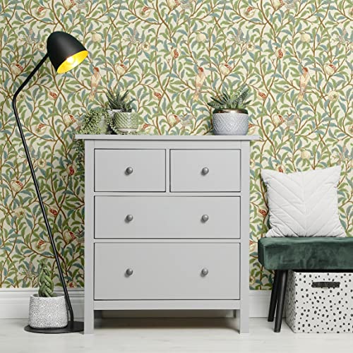 Blooming Wall DPYC10-1 Vintage Green Pomegranate Tree with Hummingbird on Textured Peel and Stick Wallpaper Self-Adhesive Prepasted Wallpaper Wall Décor - Image 3