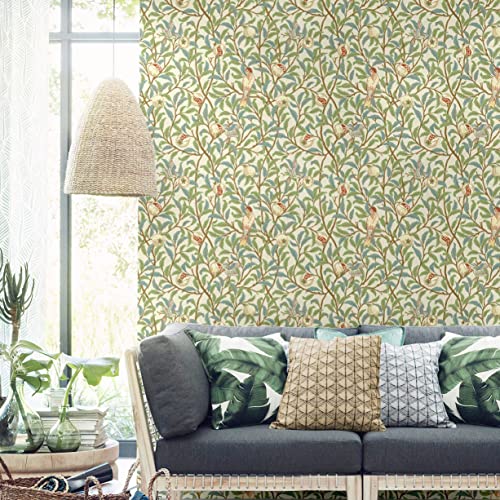 Blooming Wall DPYC10-1 Vintage Green Pomegranate Tree with Hummingbird on Textured Peel and Stick Wallpaper Self-Adhesive Prepasted Wallpaper Wall Décor - Image 2
