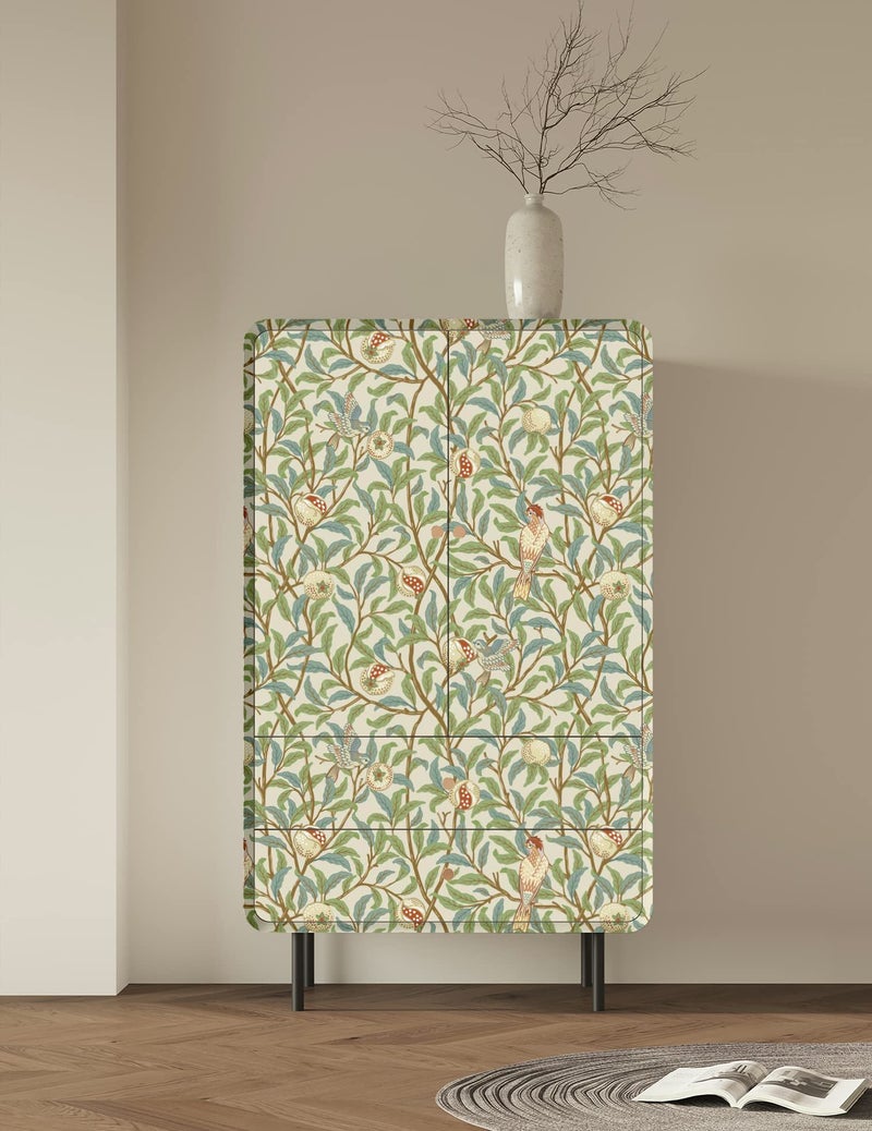 Blooming Wall DPYC10-1 Vintage Green Pomegranate Tree with Hummingbird on Textured Peel and Stick Wallpaper Self-Adhesive Prepasted Wallpaper Wall Décor - Image 5