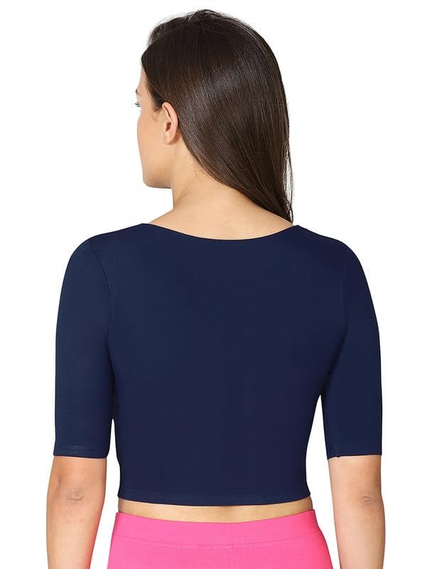 VSTAR Women's Viscose Perfect Half Sleeve Close Back Neck Readymade Crop Top_Comfy Blouse (N) Navy - Image 3