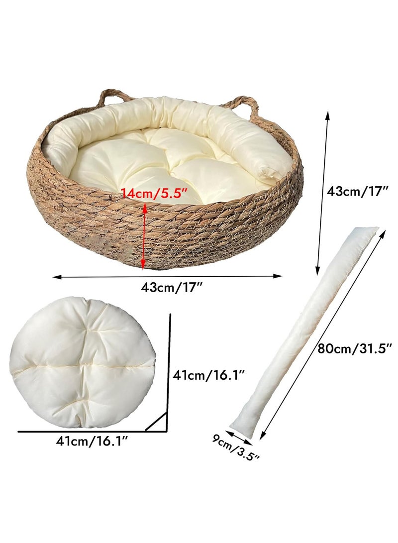 XiuWoo Natural Rattan Round Cat Bed with Washable Cushion - Handwoven Pet House for Cats/Small Dogs, Durable Scratching Board Design, Removable & Washable - Image 2