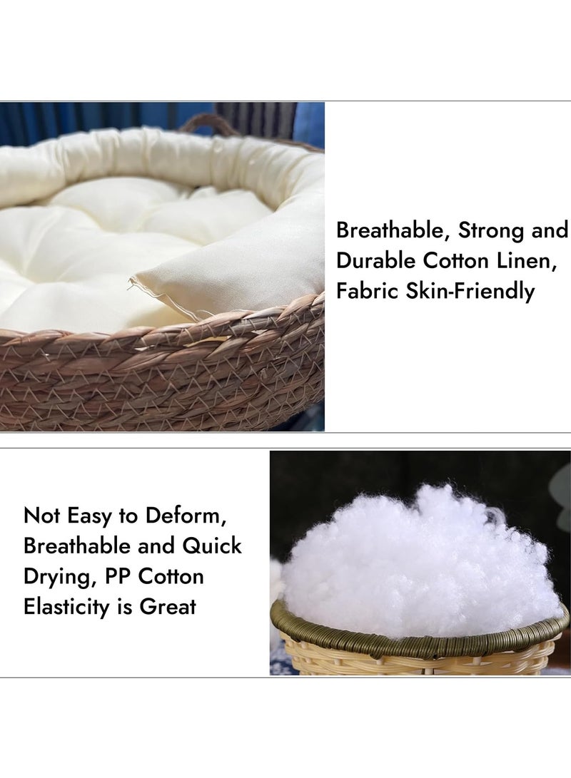 XiuWoo Natural Rattan Round Cat Bed with Washable Cushion - Handwoven Pet House for Cats/Small Dogs, Durable Scratching Board Design, Removable & Washable - Image 3
