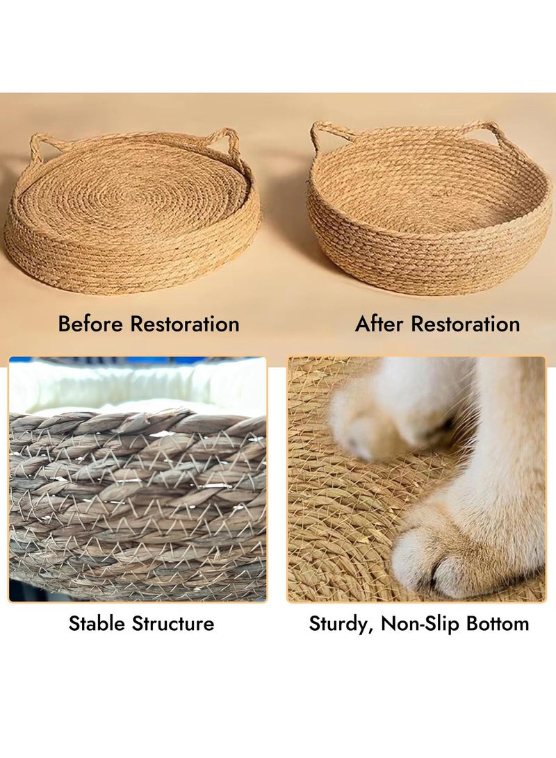 XiuWoo Natural Rattan Round Cat Bed with Washable Cushion - Handwoven Pet House for Cats/Small Dogs, Durable Scratching Board Design, Removable & Washable - Image 4