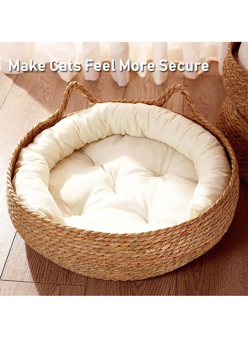 XiuWoo Natural Rattan Round Cat Bed with Washable Cushion - Handwoven Pet House for Cats/Small Dogs, Durable Scratching Board Design, Removable & Washable - Image 5