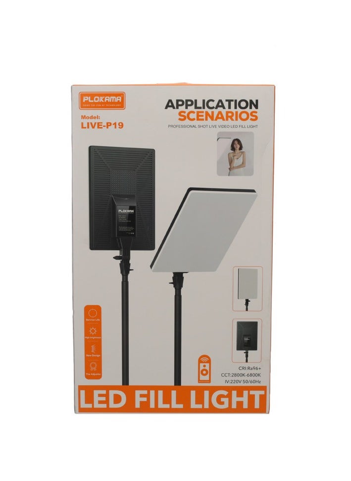 PLOKAMA - Plocama Live-P19 LED Professional Photography Fill Light | 3 Color Modes (White, Warm, Cool) | 240 High-Quality Lamp Beads | Remote Control Included | Perfect for Photography, Videography, Live Streaming, and Content Creation - Image 1