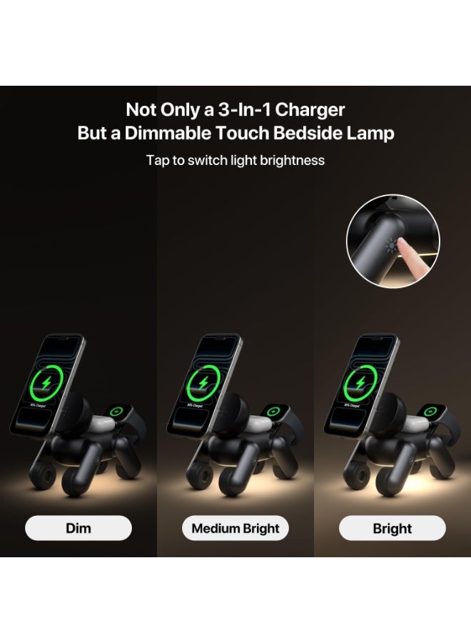 UEQ 3 in 1 Magnetic Wireless Charging Station for Apple, MagSafe Fast Charger Stand with Foldable Robot Design & LED Night Light, Compatible with iPhone 17/17 Air/16/15/14/13/12 Series, Apple Watch & AirPods - Image 4