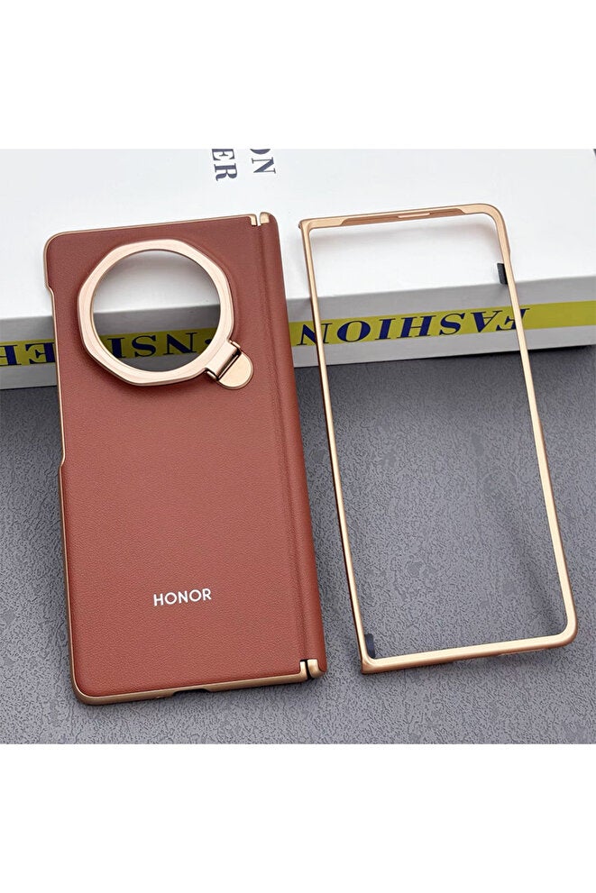 For Magic V3 Red Luxury Business Bracket Cover For Honor Magic V3 5G Premium Leather Stand Case For