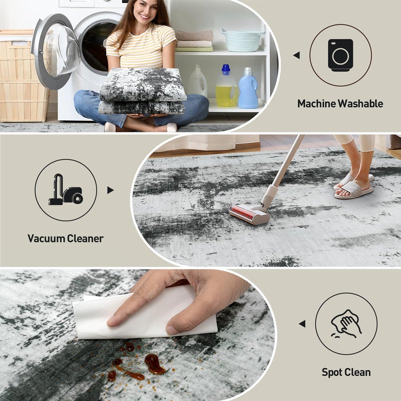 Gent drizz 8x10 Area Rugs Washable Rug: Modern Abstract Living Room Rug Soft Anti-Skid Thin Carpet Indoor Floor Non-Shedding Carpets for Bedroom Dining Room Farmhouse Nursery Home Office Black White Grey - Image 4