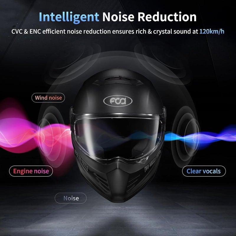 Fodsports FX-S Motorcycle Bluetooth Headset V5.4, 2-Way Helmet Intercom Communication System with IP67 Waterproof, CVC Noise Cancellation, Hands-Free Music/Call, 2 Type Mics, 1 Pack - Image 4