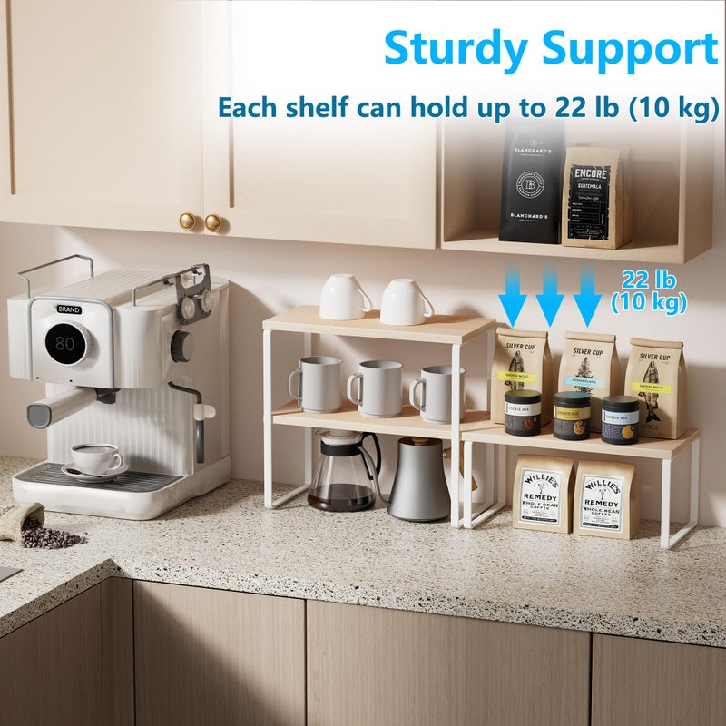 Golener Countertop Organizer Corner Shelf, 2-Tier Adjustable Stackable Corner Shelves for Kitchen, Spice Rack, Coffee Bar, Over Sink, Bathroom, Dresser Table, Corner Counter Shelf Stand, Natural Beige - Image 4