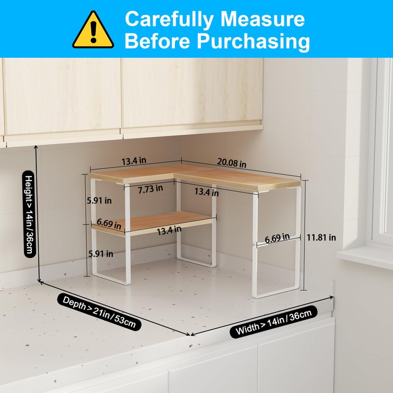 Golener Countertop Organizer Corner Shelf, 2-Tier Adjustable Stackable Corner Shelves for Kitchen, Spice Rack, Coffee Bar, Over Sink, Bathroom, Dresser Table, Corner Counter Shelf Stand, Natural Beige - Image 2