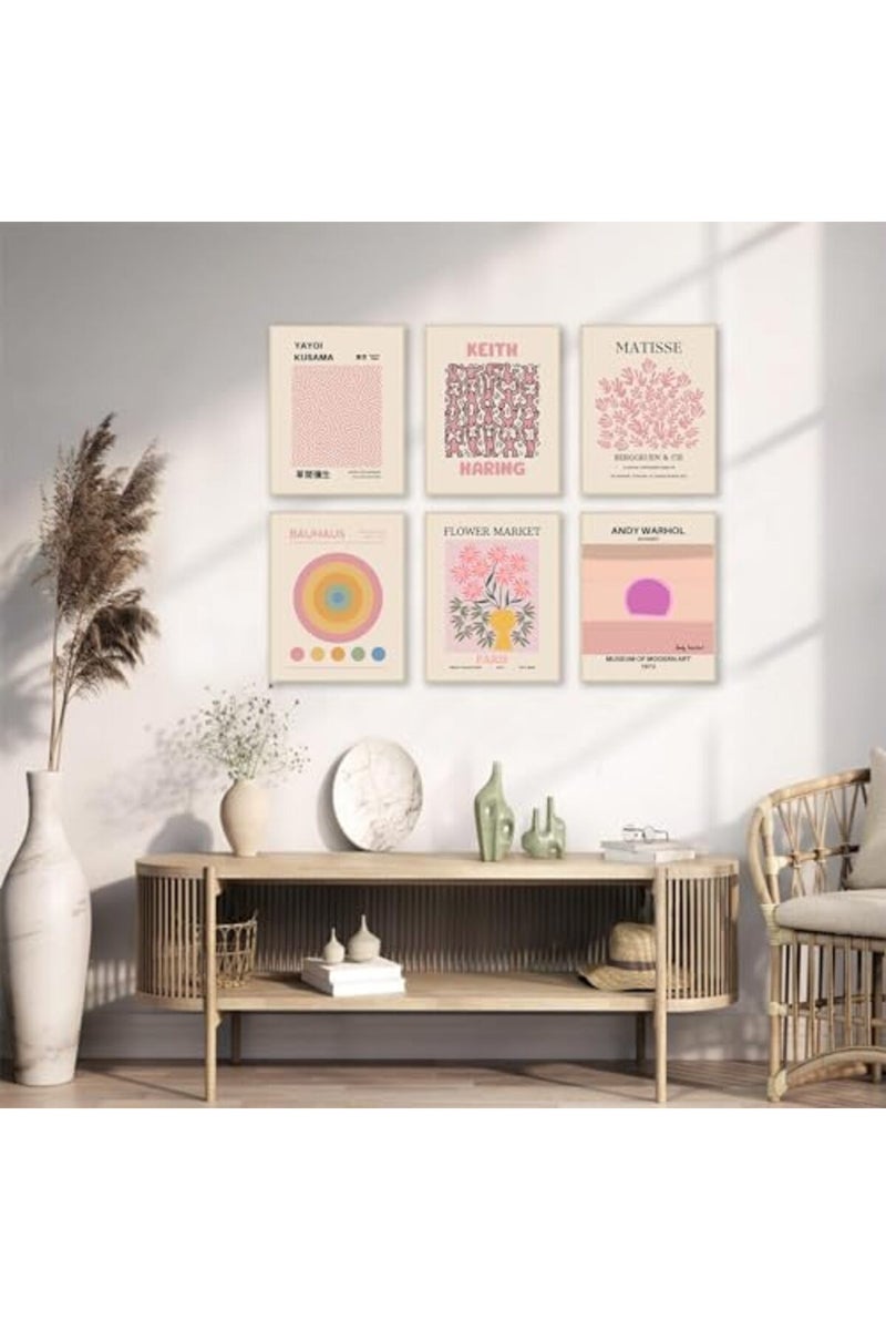 KBKBART Matisse Wall Art Prints, Abstract Matisse Wall Art Exhibition Posters, Minimalist Pink Matisse Flower Market Yayoi Kusama Mix Gallery Wall Art, Boho Canvas Art Prints Beige Pink Room Decor for Room - Image 5
