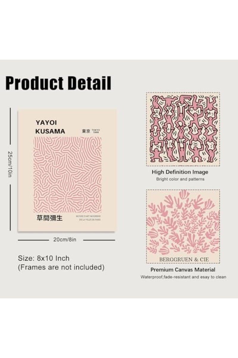KBKBART Matisse Wall Art Prints, Abstract Matisse Wall Art Exhibition Posters, Minimalist Pink Matisse Flower Market Yayoi Kusama Mix Gallery Wall Art, Boho Canvas Art Prints Beige Pink Room Decor for Room - Image 3