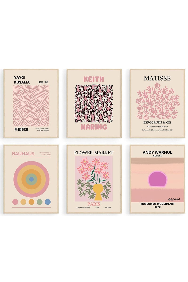 KBKBART Matisse Wall Art Prints, Abstract Matisse Wall Art Exhibition Posters, Minimalist Pink Matisse Flower Market Yayoi Kusama Mix Gallery Wall Art, Boho Canvas Art Prints Beige Pink Room Decor for Room - Image 1