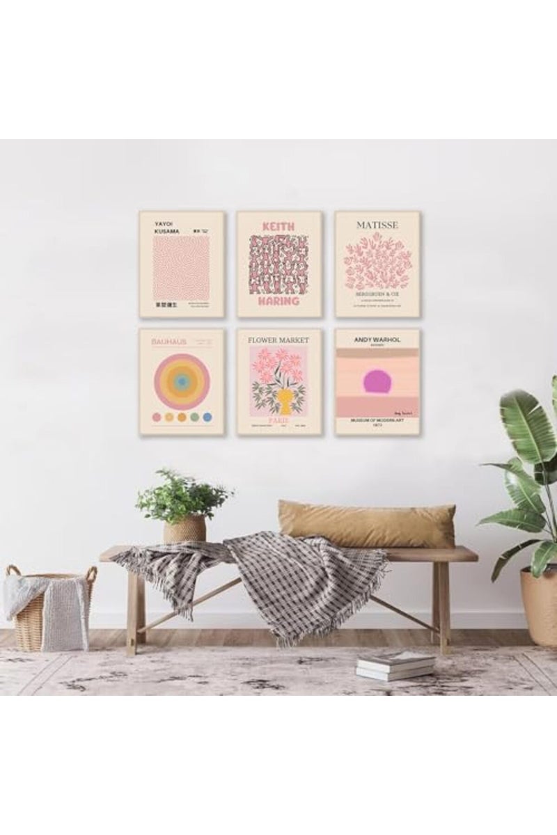 KBKBART Matisse Wall Art Prints, Abstract Matisse Wall Art Exhibition Posters, Minimalist Pink Matisse Flower Market Yayoi Kusama Mix Gallery Wall Art, Boho Canvas Art Prints Beige Pink Room Decor for Room - Image 2