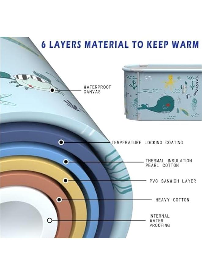 MIXDE Portable Foldable Bathtub for Adults, 53 Extra Large Bathtub with Cover, Spa Folding Bathtub Freestanding Bath Bucket Upgrade alloy framework, Thicken Bathtub For Both Hot & Ice Baths (Ocean Style) - Image 3