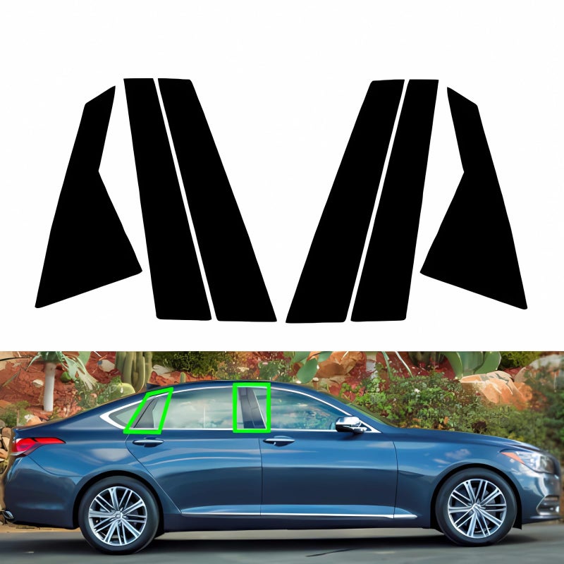 RONTCOS 6Pcs Gloss Black Pillar Posts Window Trim Cover for Hyundai Genesis G80 Sedan 2015 2016 2017 2018 2019 2020 2021 2022