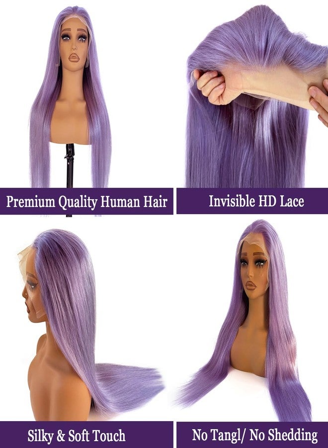 أوبيتا شعر مستعار أمامي من الدانتيل بلون بنفسجي فاتح، شعر بشري طبيعي، شعر مستعار أمامي من الدانتيل 13x6 بدون غراء، شعر بشري طبيعي، شعر مستعار ملون بنفسجي، كثافة 180%، شعر مستعار أمامي من الدانتيل شفاف عالي الدقة بلون الخزامى للنساء - Image 2