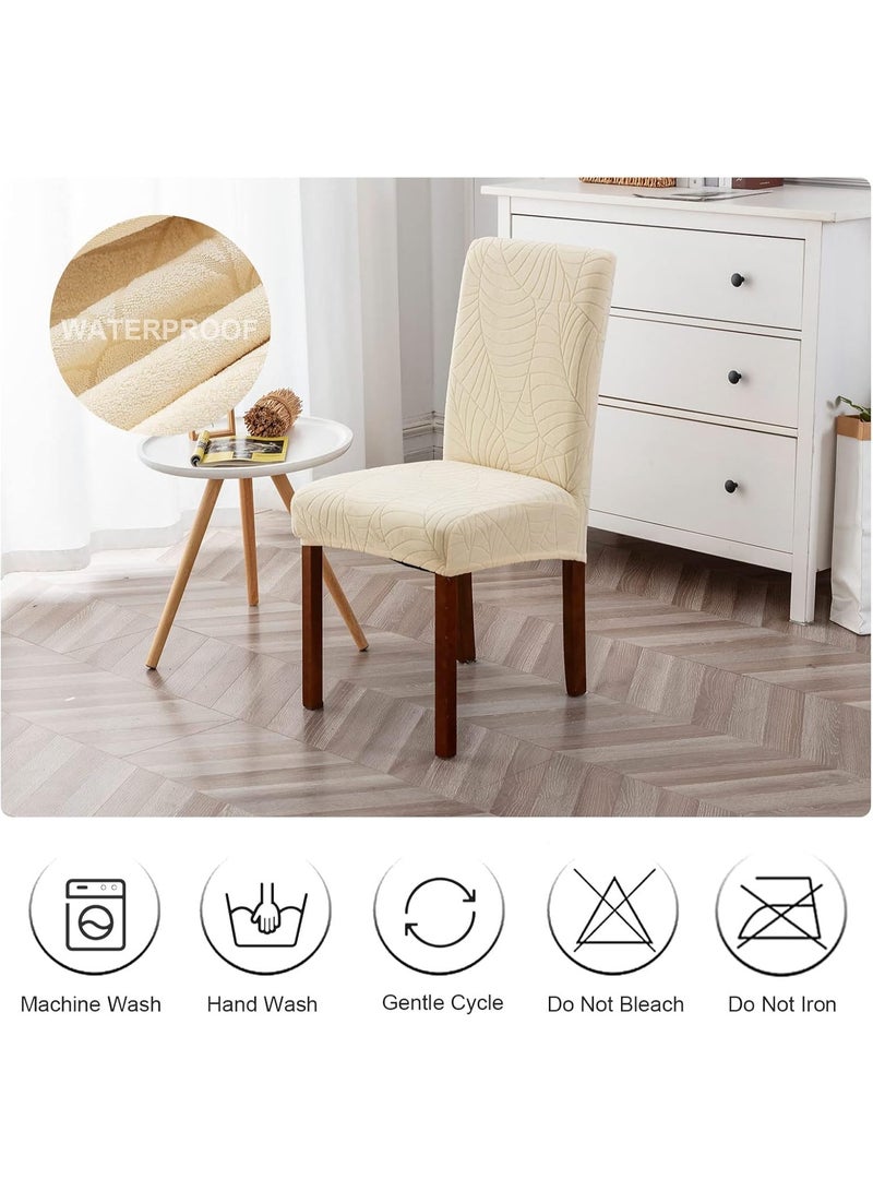 Waterproof Chair Covers for Dining Room 6 Pack, Dining Chair Cover Removable Parson Chair Slipcover Chair Protectors Covers for Kitchen (Leaves-Beige, 6 PCS) - Image 5