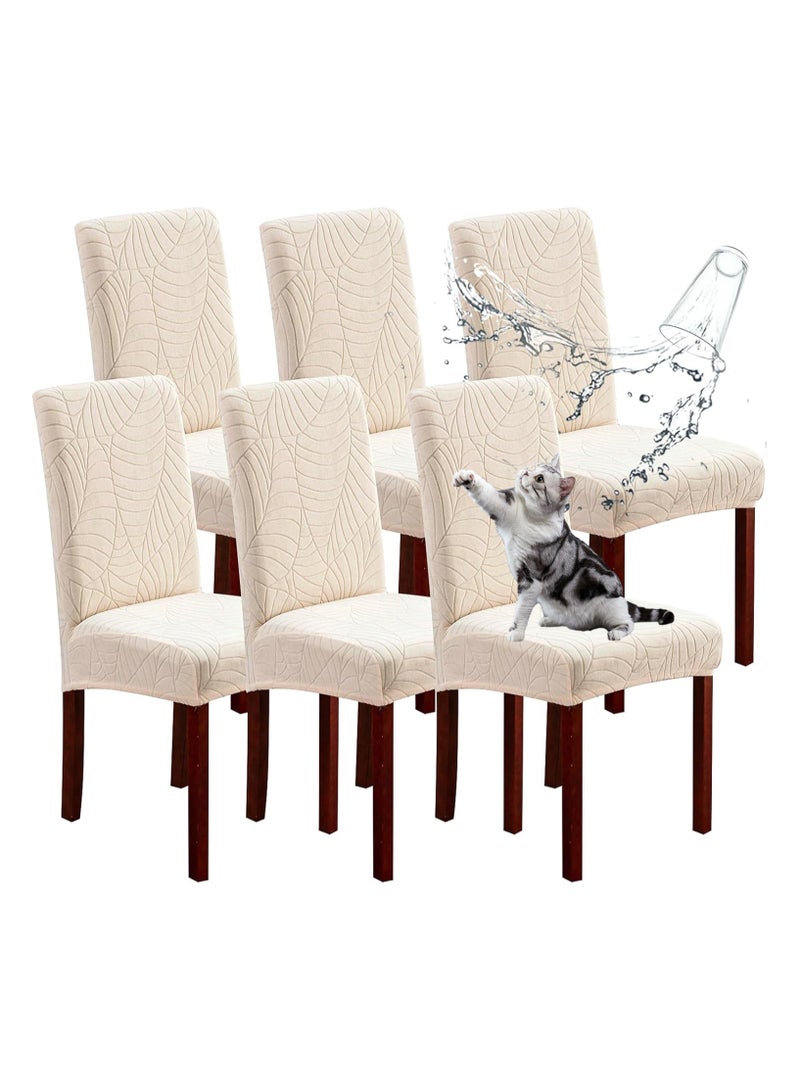 Waterproof Chair Covers for Dining Room 6 Pack, Dining Chair Cover Removable Parson Chair Slipcover Chair Protectors Covers for Kitchen (Leaves-Beige, 6 PCS) - Image 1