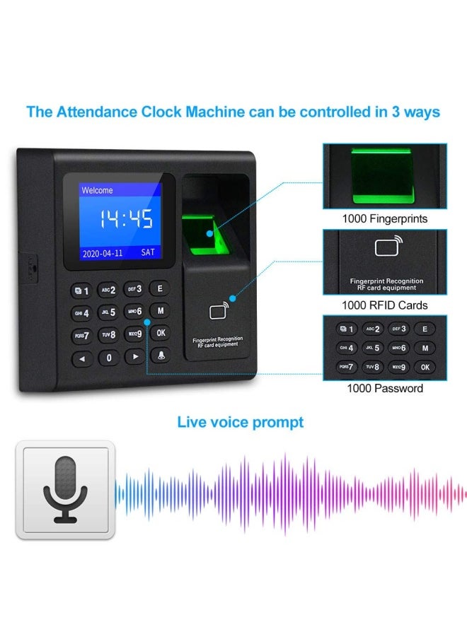 LIBO Smart Home - LIBO Intelligent Biometric Fingerprint Time Attendance Machine Time Clock Recorder Employee Check-in Device Access Control Keypad with RFID Key fobs - Image 1