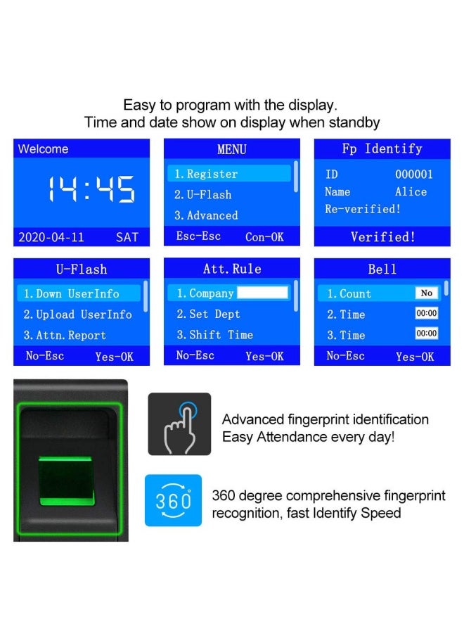 LIBO Smart Home - LIBO Intelligent Biometric Fingerprint Time Attendance Machine Time Clock Recorder Employee Check-in Device Access Control Keypad with RFID Key fobs - Image 1