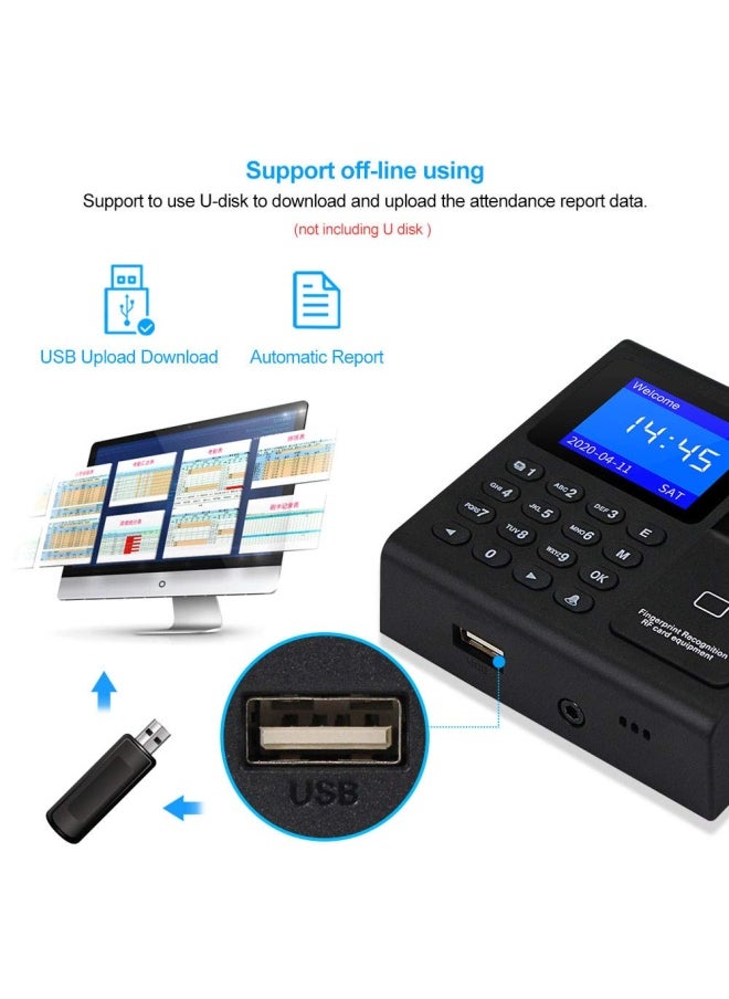 LIBO Smart Home - LIBO Intelligent Biometric Fingerprint Time Attendance Machine Time Clock Recorder Employee Check-in Device Access Control Keypad with RFID Key fobs - Image 1