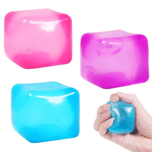FauKait 3pack Stress Cube Squishy Stress Balls for Adults Kids Fidget Toy for Your Best Mellow and Chill Ice CubesSquare Shape with Filling in Pink Purple Blue 3pcs Cube - Image 1