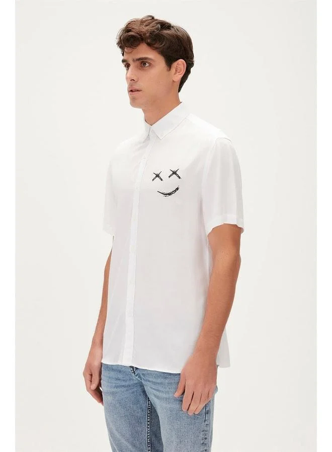 Bad Bear Smile Shirt Off-White White Short Sleeve Printed Men's Shirt.
