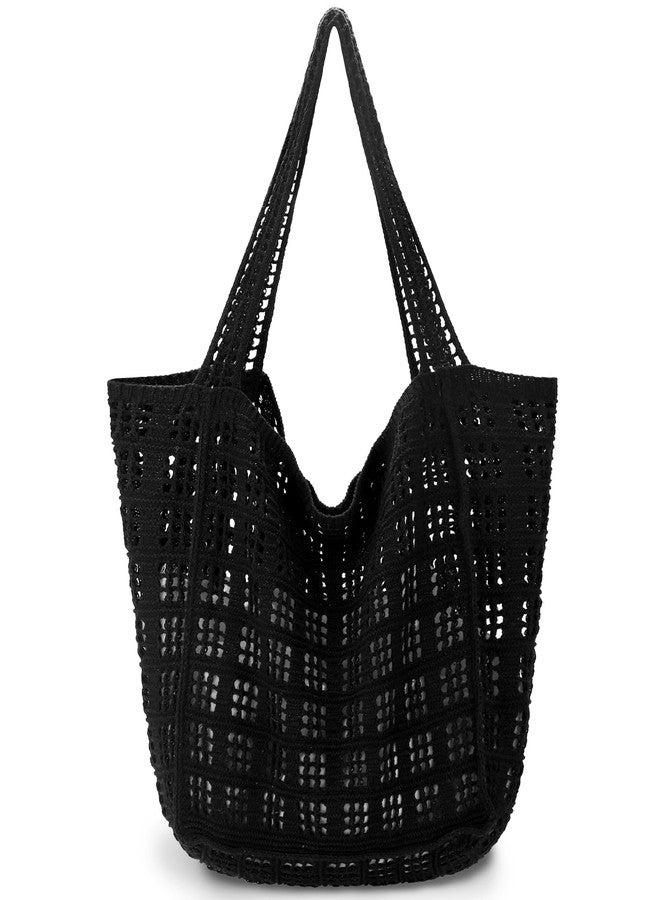 hatisan Crochet Bags for Women Summer Beach Tote Bag Aesthetic Tote Bag Hippie Bag Knit Bag(A Large 1 Black) - Image 1