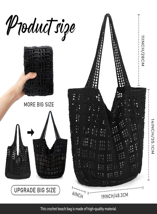 hatisan Crochet Bags for Women Summer Beach Tote Bag Aesthetic Tote Bag Hippie Bag Knit Bag(A Large 1 Black) - Image 2
