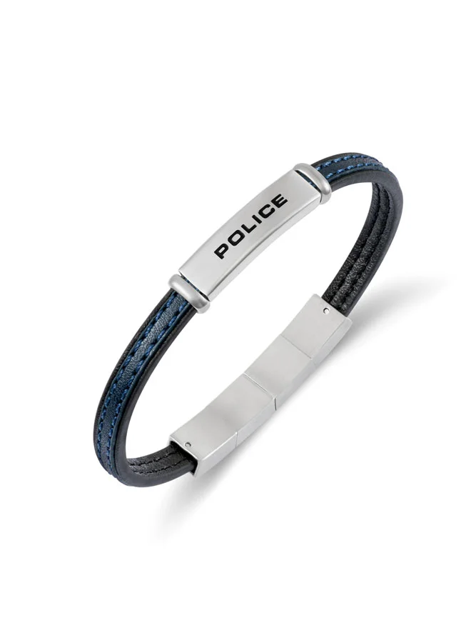POLICE Recall Black & Blue Flat Leather Bracelet for Men
