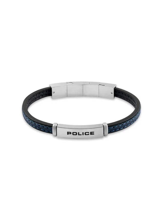 POLICE Recall Black & Blue Flat Leather Bracelet for Men