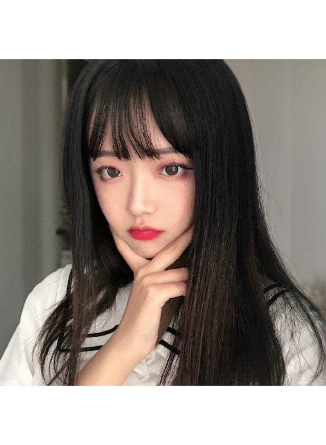Women's Medium Length Wig with Air Bangs, Collarbone Straight Hair, Shoulder-Length, Face-Framing, Synthetic Full Wig  - Image 1