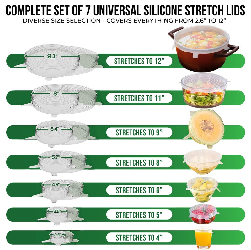 Basic Haus Reusable Silicone Stretch Lids for Food Storage in Fridge - Elastic Heat-Resistant Bowl Covers, Cups, Cans, Jars - Universal Food Grade Lid for Round and Rectangle Containers - Dishwasher Safe -7 Pack - Image 2