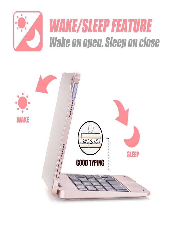 ONHI Ultra-Slim Wireless Keyboard Case for 8.3 inch 2024 iPad Mini 7 and iPad Mini 6, Durable Plastic Alloy Shell, Smart Folio Case with Auto Sleep/Wake Function, Silent Typing Experience (Rose Gold) - Image 4
