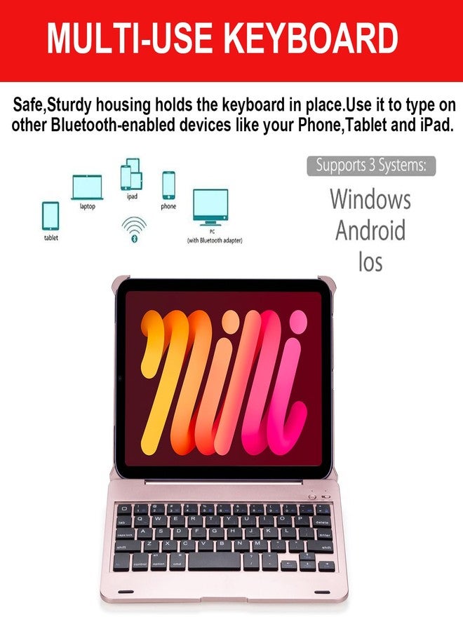 ONHI Ultra-Slim Wireless Keyboard Case for 8.3 inch 2024 iPad Mini 7 and iPad Mini 6, Durable Plastic Alloy Shell, Smart Folio Case with Auto Sleep/Wake Function, Silent Typing Experience (Rose Gold) - Image 3