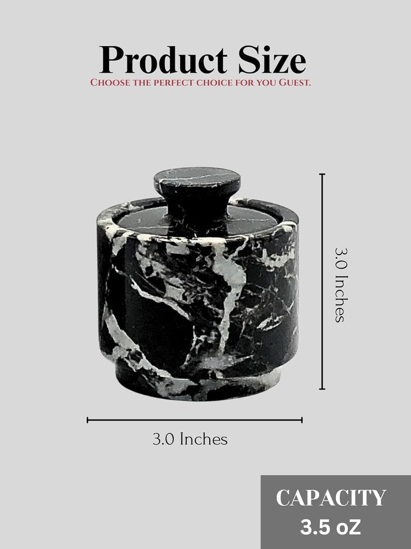 OceanicX Premium Marble Salt Cellar with Lid 2 Pack | 3.5 oz Kitchen Storage Container | Elegant Cooking Salt Box | Spice Jar Keeper for Counter (White Black Zebra) - Image 2