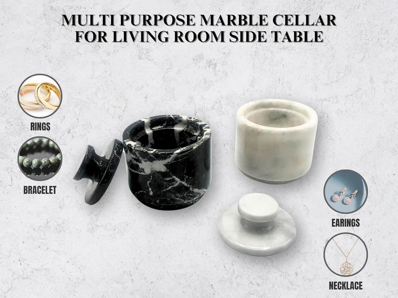 OceanicX Premium Marble Salt Cellar with Lid 2 Pack | 3.5 oz Kitchen Storage Container | Elegant Cooking Salt Box | Spice Jar Keeper for Counter (White Black Zebra) - Image 4