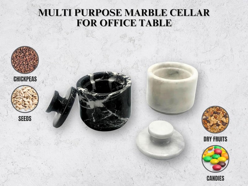 OceanicX Premium Marble Salt Cellar with Lid 2 Pack | 3.5 oz Kitchen Storage Container | Elegant Cooking Salt Box | Spice Jar Keeper for Counter (White Black Zebra) - Image 3